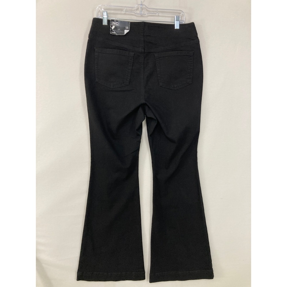New INC Pull-On Flare Pants size 14 Deep Black High Rise Stretch Trousers Preppy - Picture 8 of 10